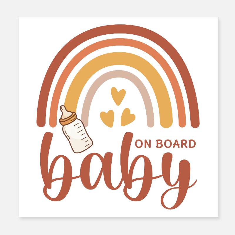 Boho Regenbogen Herzen Babyflasche Baby on Board Poster 20x20 cm