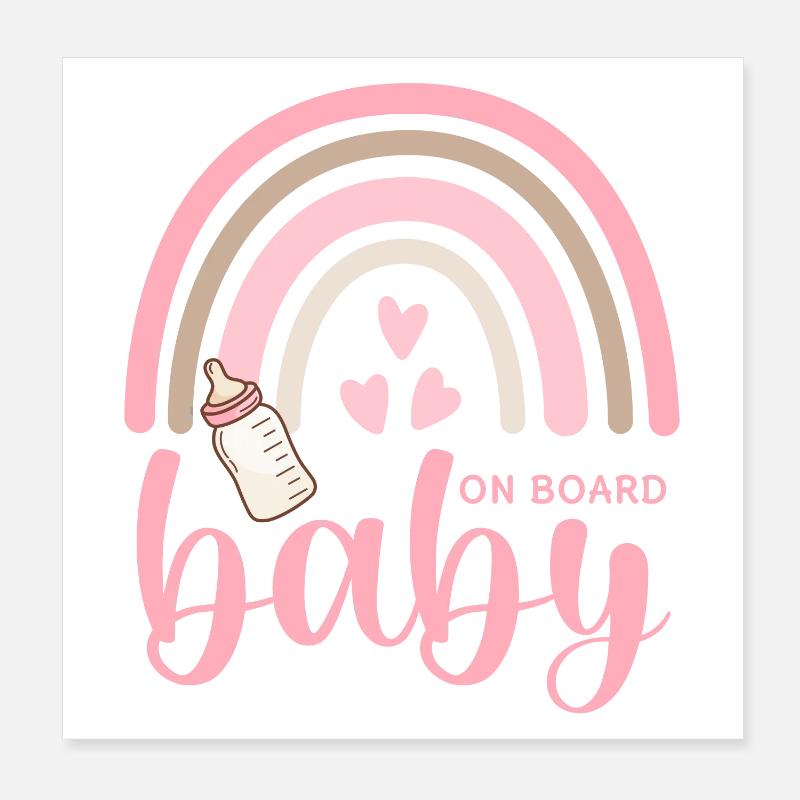 Boho Regenbogen Herzen Babyflasche Baby on Board Poster 20x20 cm