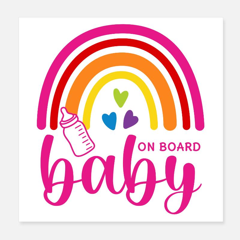 Boho Rainbow Hearts Biberon Bébé à bord Poster 20 x 20 cm