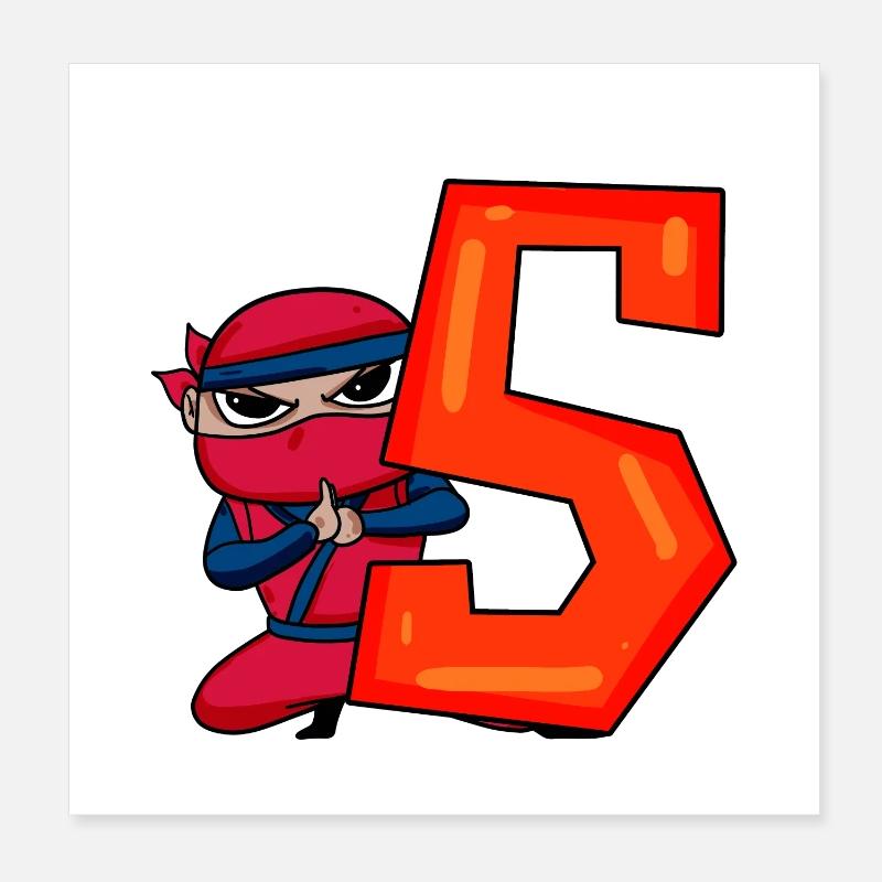 5e anniversaire garçon 5 ans ninja Poster 20 x 20 cm