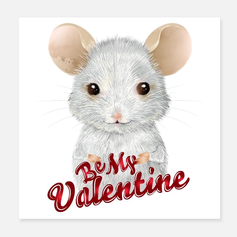 Souris blanche mignonne pour la Saint-Valentin Poster 20 x 20 cm