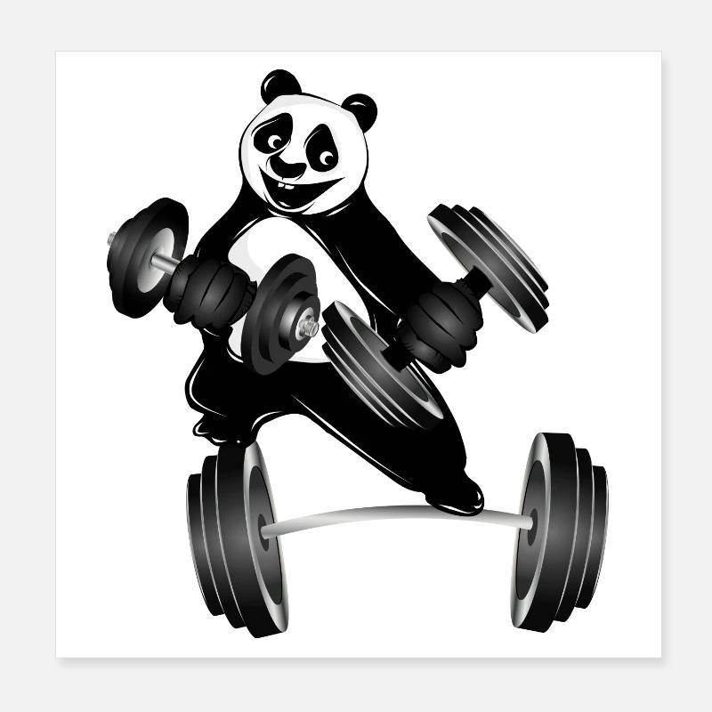 Ours panda bodybuilder avec des haltères tout en faisant de l’exercice Poster 20 x 20 cm