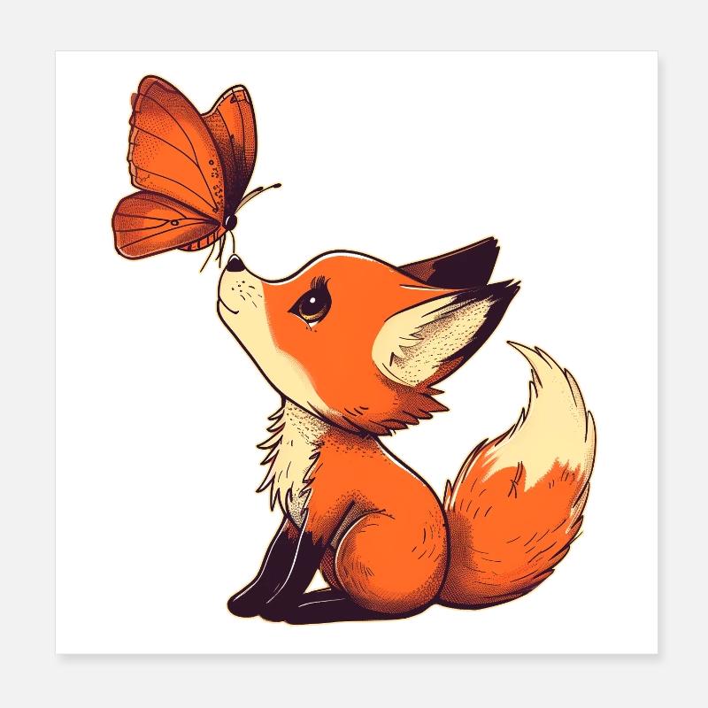 Fuchs mit Schmetterling Poster 20x20 cm