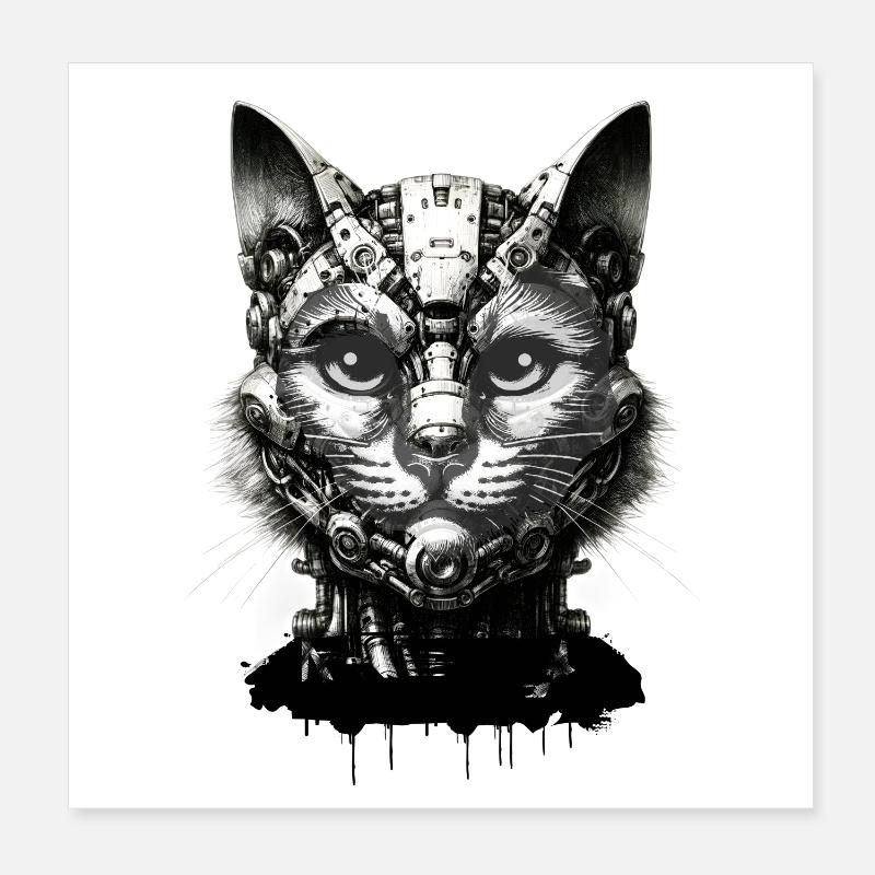 Tête de chat conçue comme un robot au look rétro Poster 20 x 20 cm