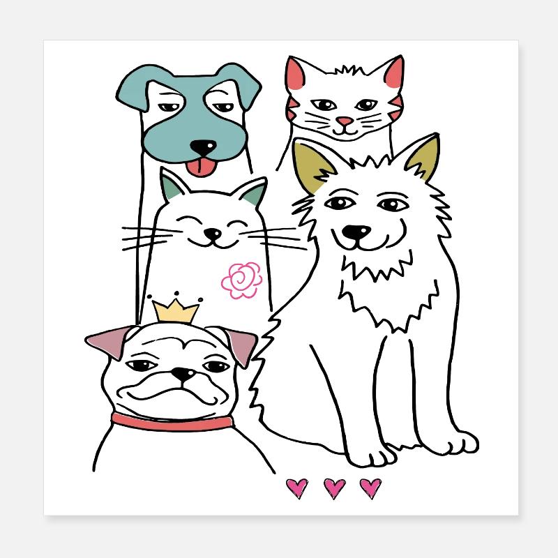Bons amis, chien et chat Poster 20 x 20 cm