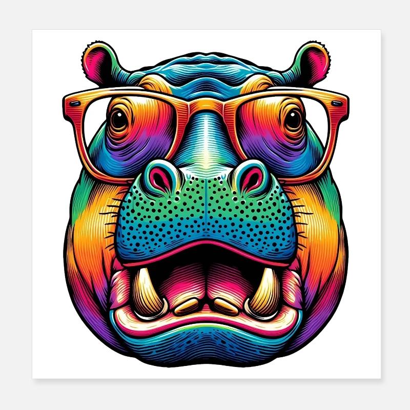 Hippopotame à lunettes Poster 20 x 20 cm