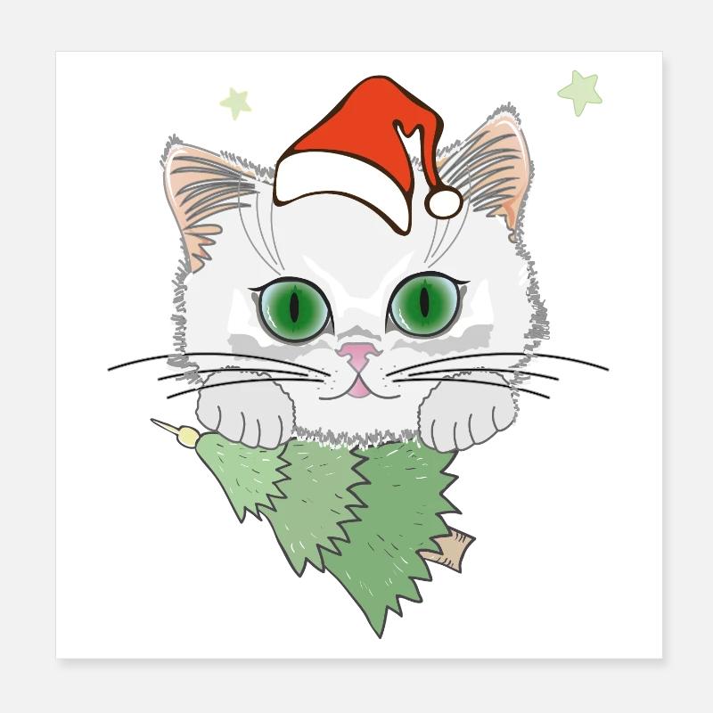 Katze mit Weihnachtsbaum Poster 20x20 cm