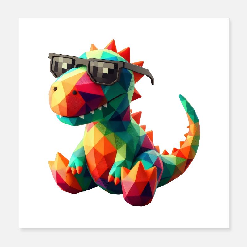 Dino Cool Sunglasses Poster 8" x 8" (20x20 cm)