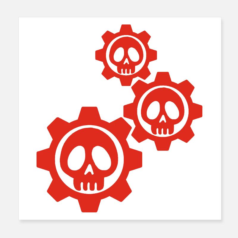 Engrenages et crânes rouges Poster 20 x 20 cm