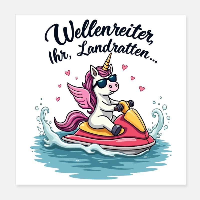 Cool Jet Ski Unicorn Poster 8" x 8" (20x20 cm)