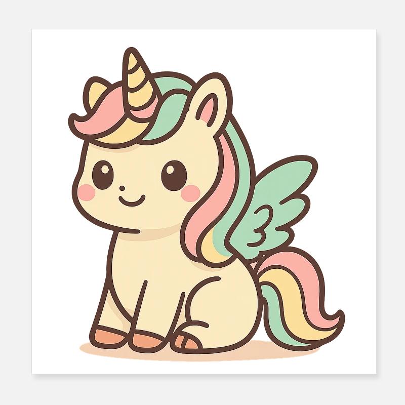 Cute Rainbow Winged Unicorn Poster 8" x 8" (20x20 cm)