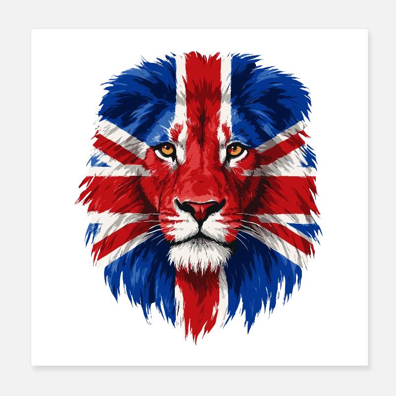 Löwe mit Union Jack Gesichtsbemalung Poster 20x20 cm