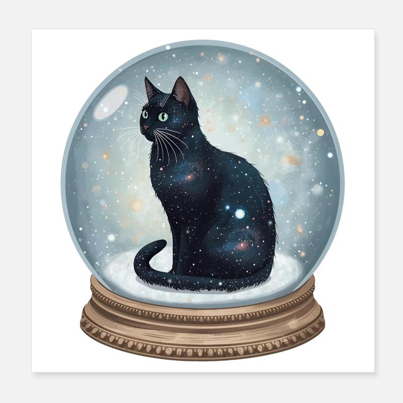 Cosmic Cat in Snow Globe Schneekugel Katze Poster 20x20 cm