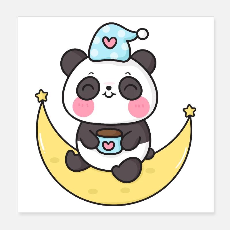 Panda Céleste sur la Lune - Poster 20 x 20 cm - blanc