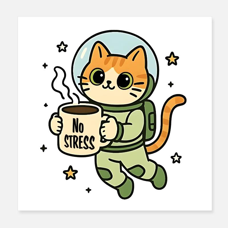 Cat Astronaut Zen Mug Poster 8" x 8" (20x20 cm)