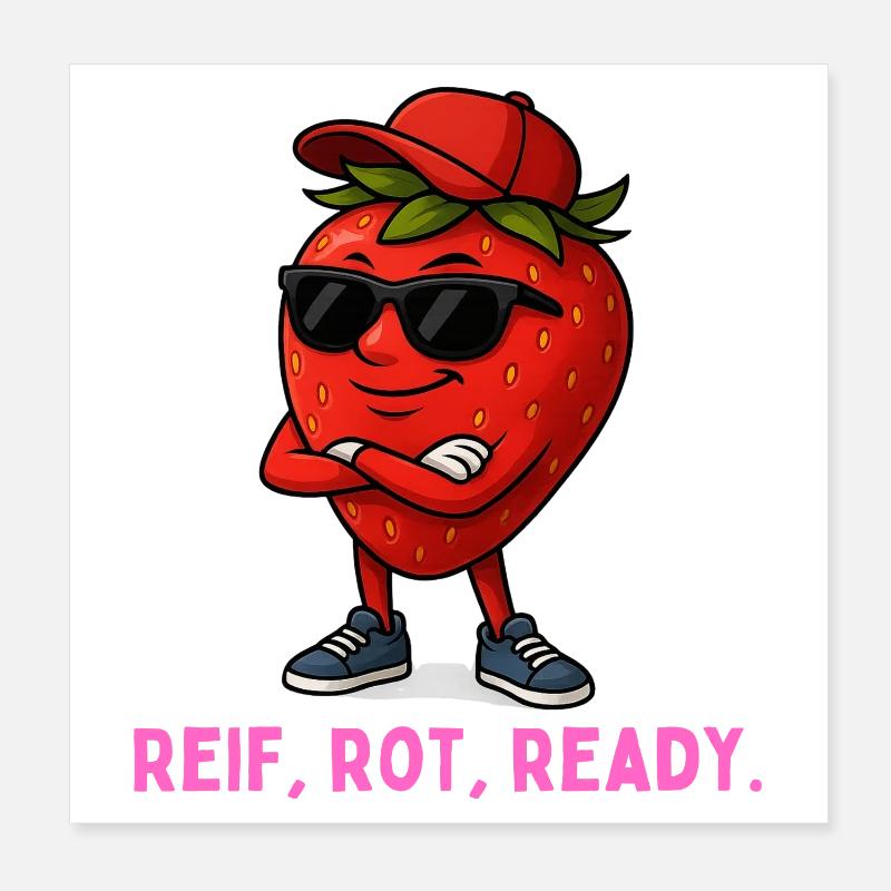 Ripe Red Ready Strawberry Mascot Poster 8" x 8" (20x20 cm)