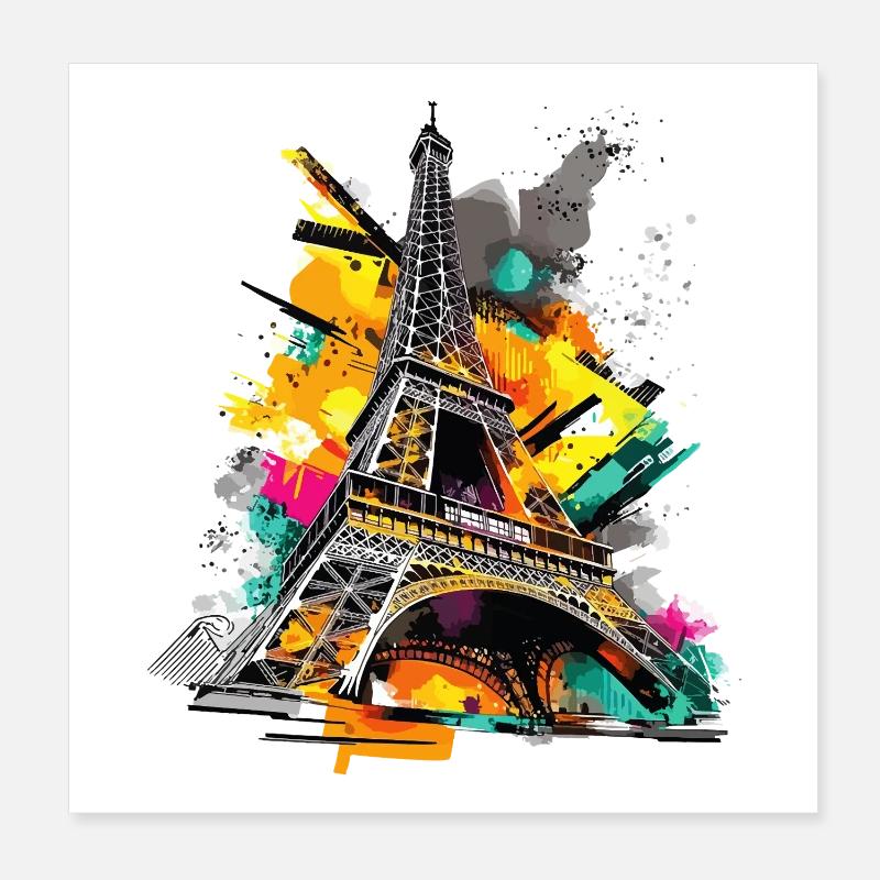 Eiffelturm Paris Skyline Frankreich Splash Bunt Poster 20x20 cm
