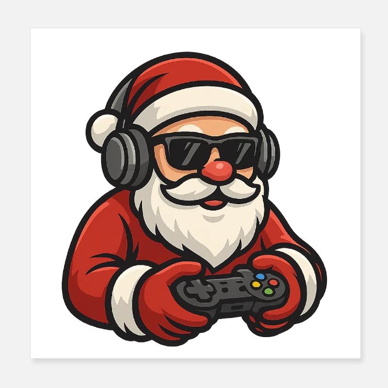 Weihnachtsmann beim zocken Poster 20x20 cm