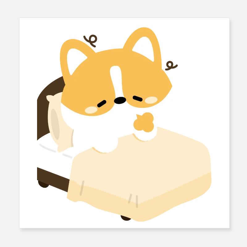 Corgi fatigué sur le lit Poster 20 x 20 cm