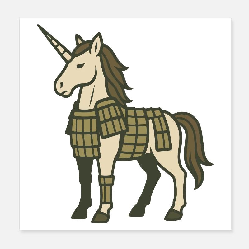 Samurai-Rüstung Einhorn-Krieger-Fantasy-Design Poster 20x20 cm