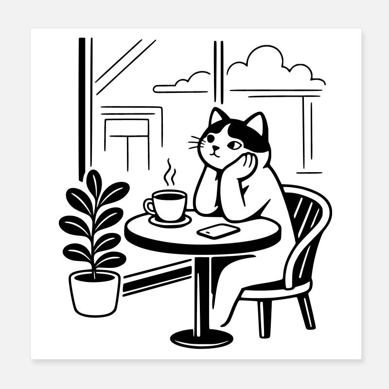 Café des chats attentionné Poster 20 x 20 cm