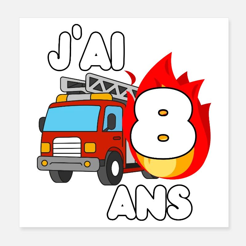 J’ai 8 ans camion de pompier fun Poster 20 x 20 cm