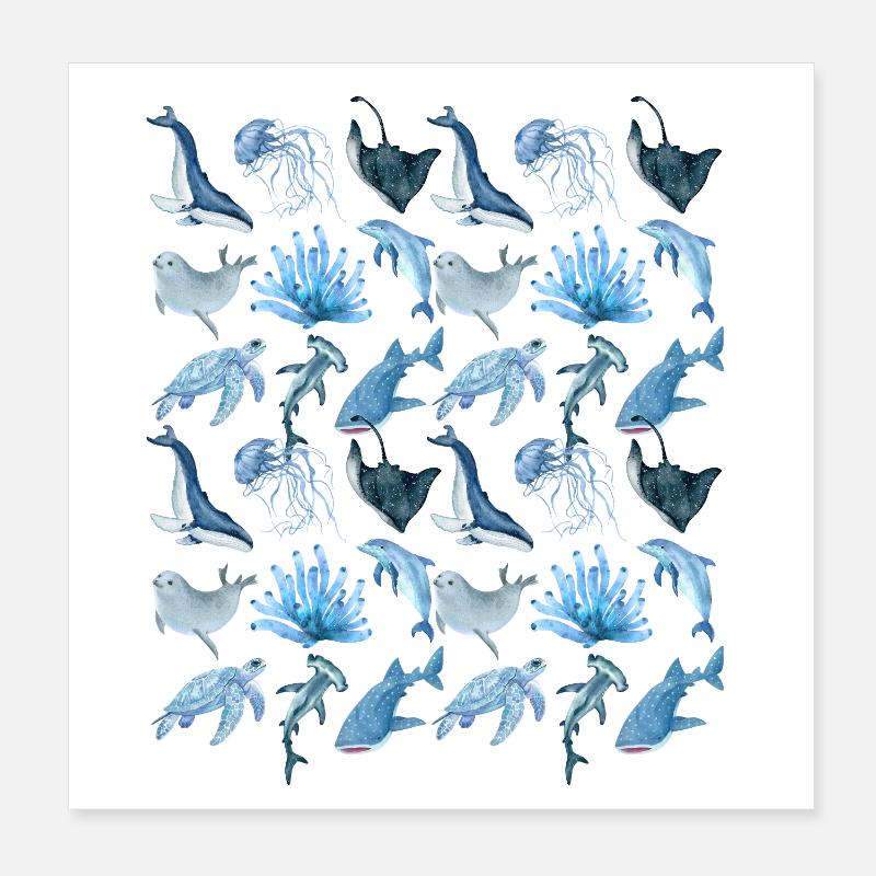 Ocean animals (big) Poster 20x20 cm