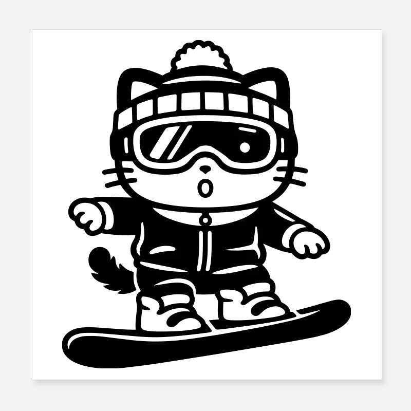 Snowboard Cat Poster 20 x 20 cm