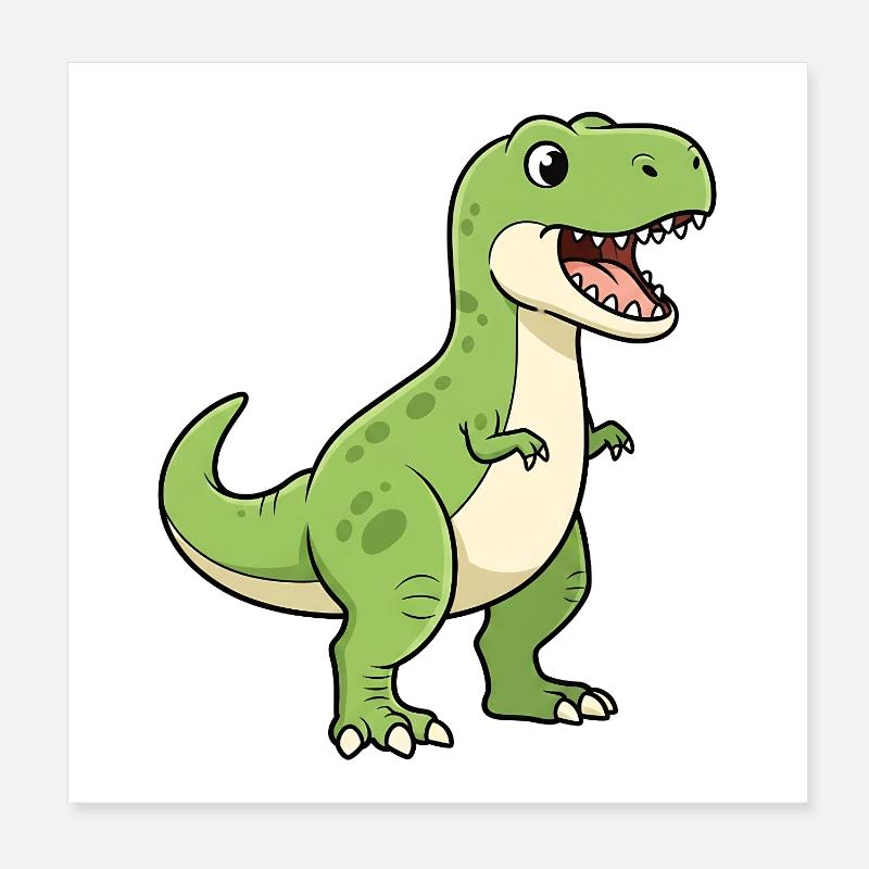 Dessin animé Dino T-Rex joyeux Poster 20 x 20 cm