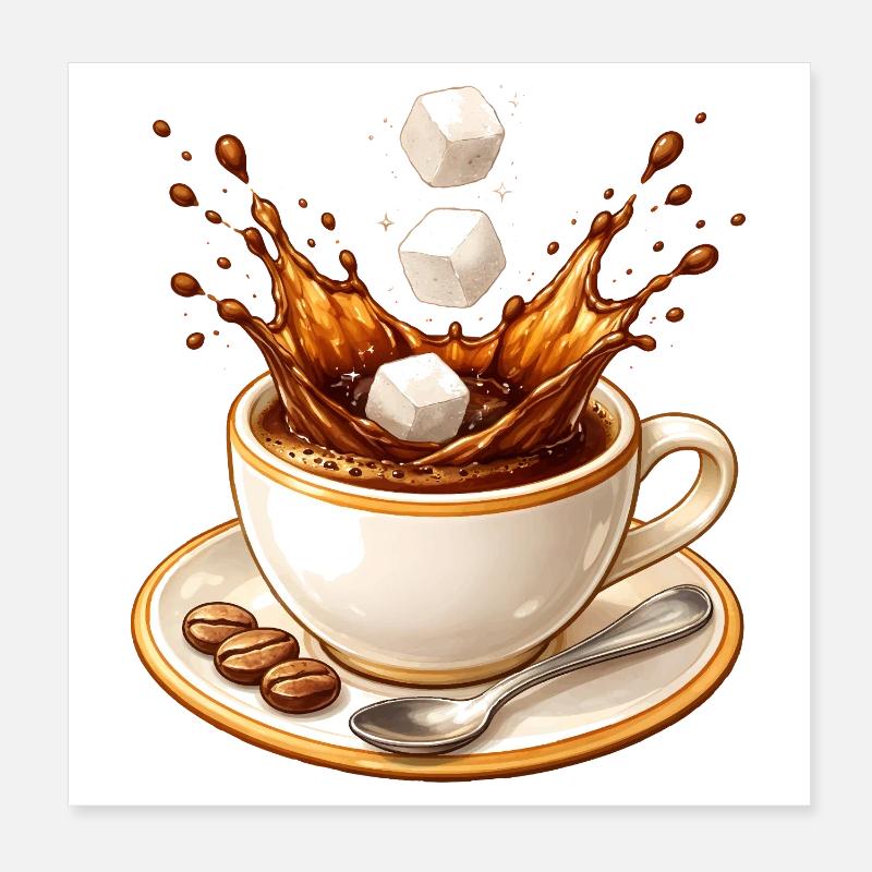 Illustration de la goutte de café avec des morceaux de sucre Poster 20 x 20 cm