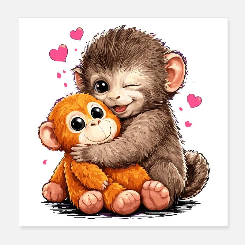 Monkey Punch Funny Gift Cute Poster 8" x 8" (20x20 cm)