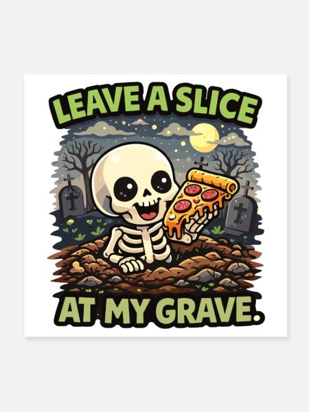 Une part de pizza squelettique à la tombe - Poster 20 x 20 cm - blanc - Devant