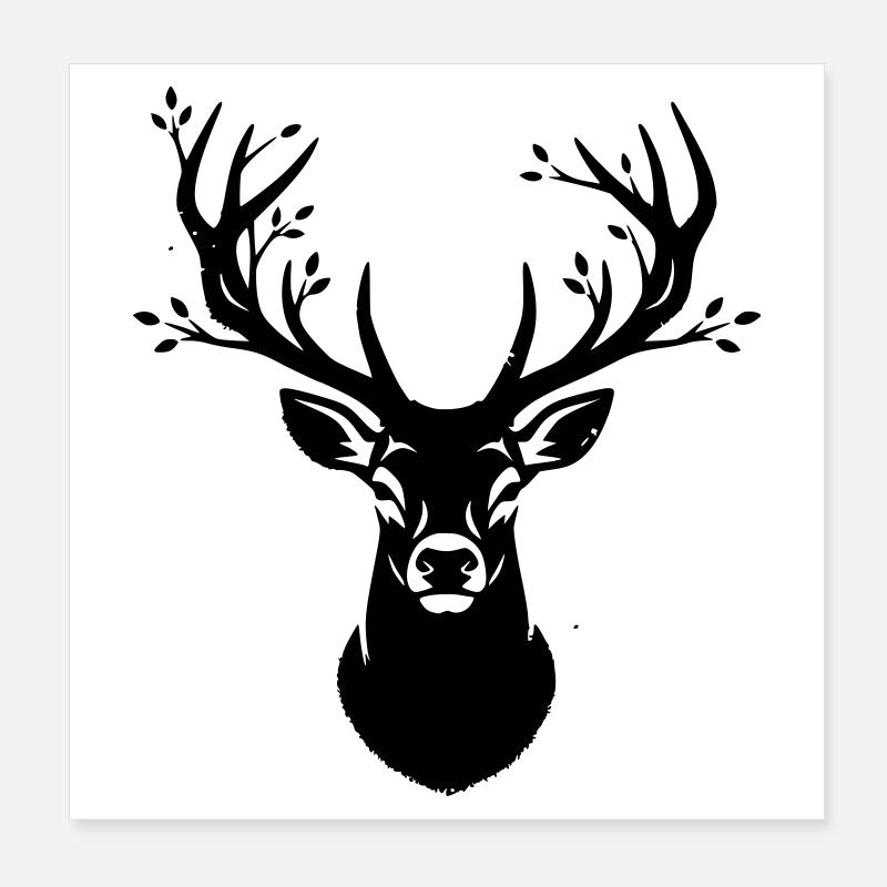 Deer Antlers Forest Silhouette Poster 8" x 8" (20x20 cm)