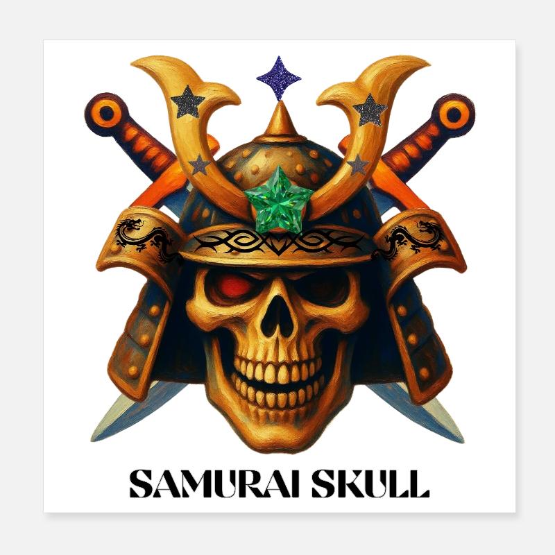 Samurai Skull T-Shirt-Design. Poster 20x20 cm