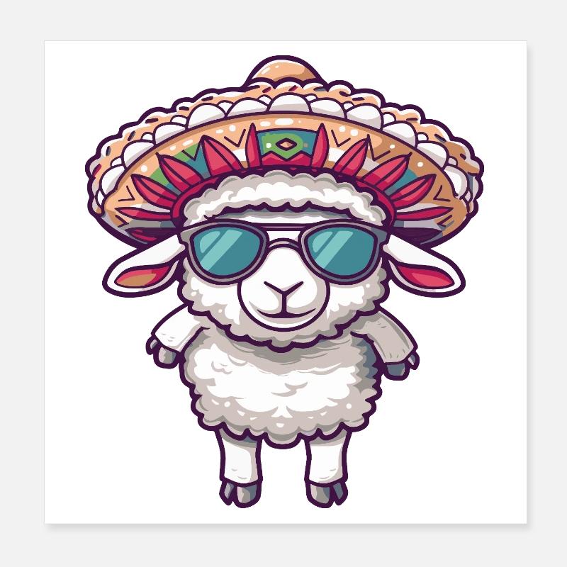 Elephant Comic Funny Sombrero Poster 8" x 8" (20x20 cm)