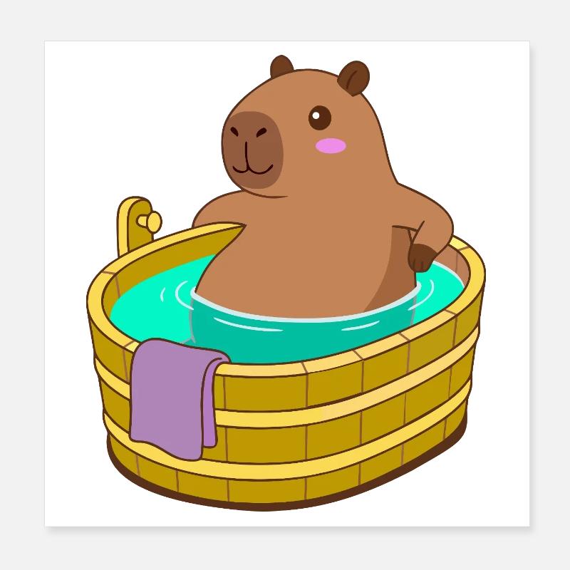 Capybara Bath and SpaTime - Cozy Kawaii Gift Poster 8" x 8" (20x20 cm)