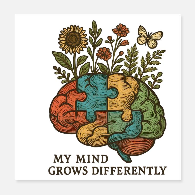 Brain puzzle grows differently Poster 8" x 8" (20x20 cm)