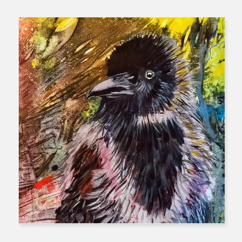 corbeau - Poster 20 x 20 cm - blanc