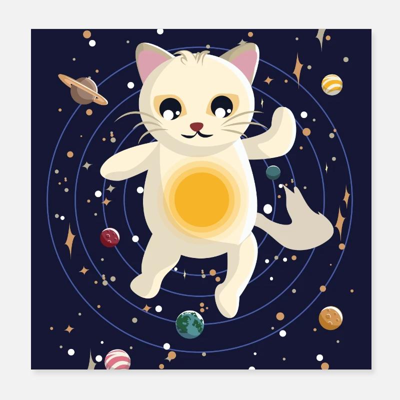 Chat dans l'espace - Poster 20 x 20 cm - blanc