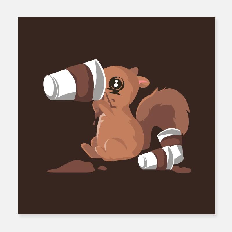 Squirrel drinks coffee Poster 8" x 8" (20x20 cm)