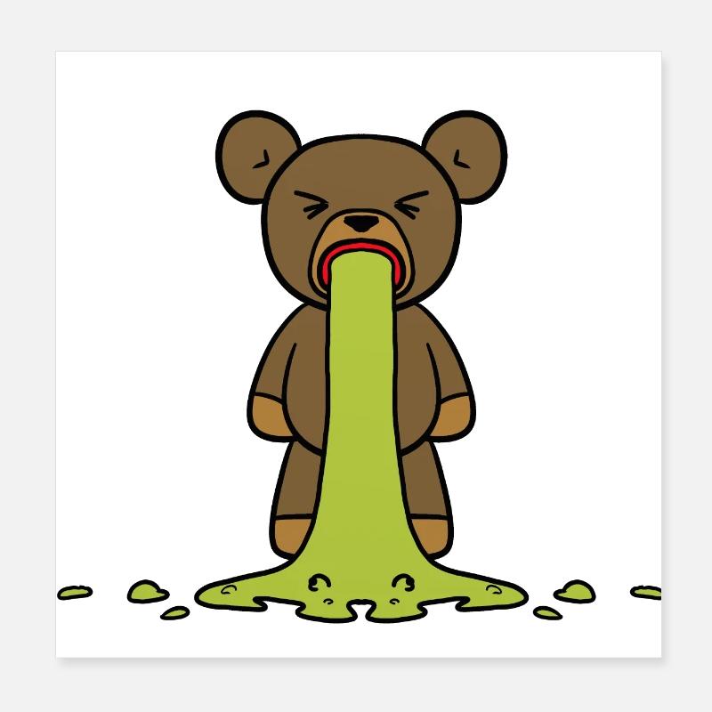 Teddy vomits teddy pukes bear Poster 8" x 8" (20x20 cm)