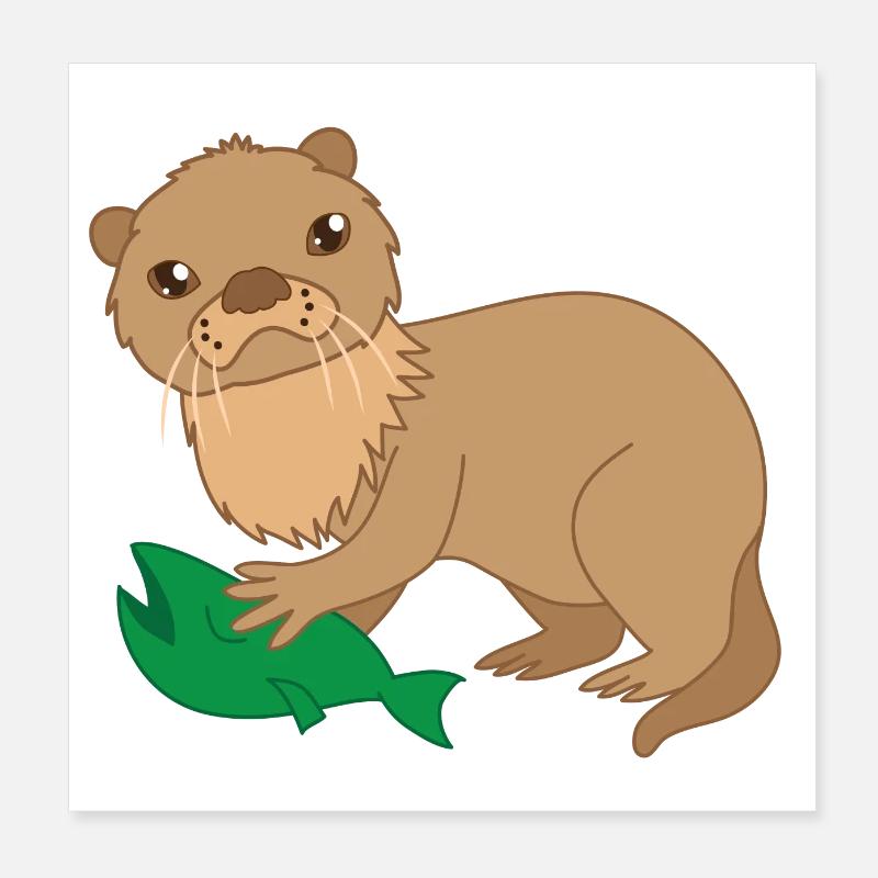 Otter with a trapped fish Poster 8" x 8" (20x20 cm)