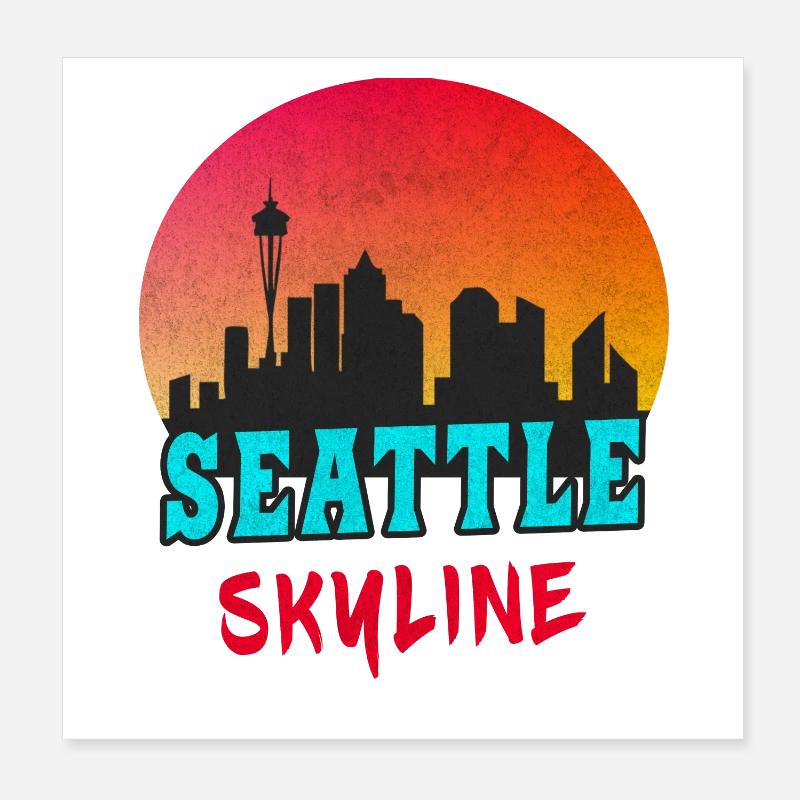 Seattle skyline at sunset/gift Poster 8" x 8" (20x20 cm)