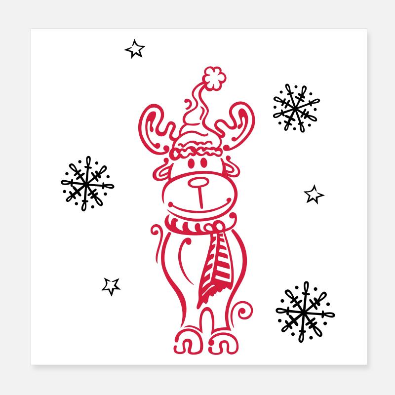 Wapiti, rennes avec des flocons Poster 20 x 20 cm