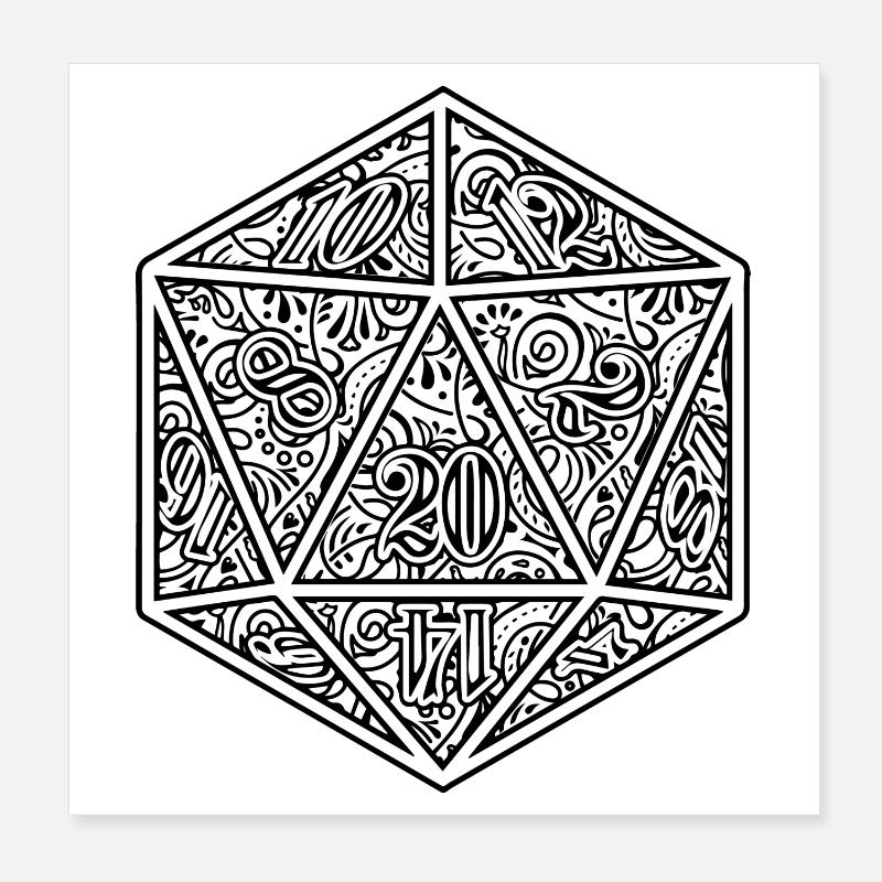 D20 Dice Ornament RPG Cube Design Poster 8" x 8" (20x20 cm)