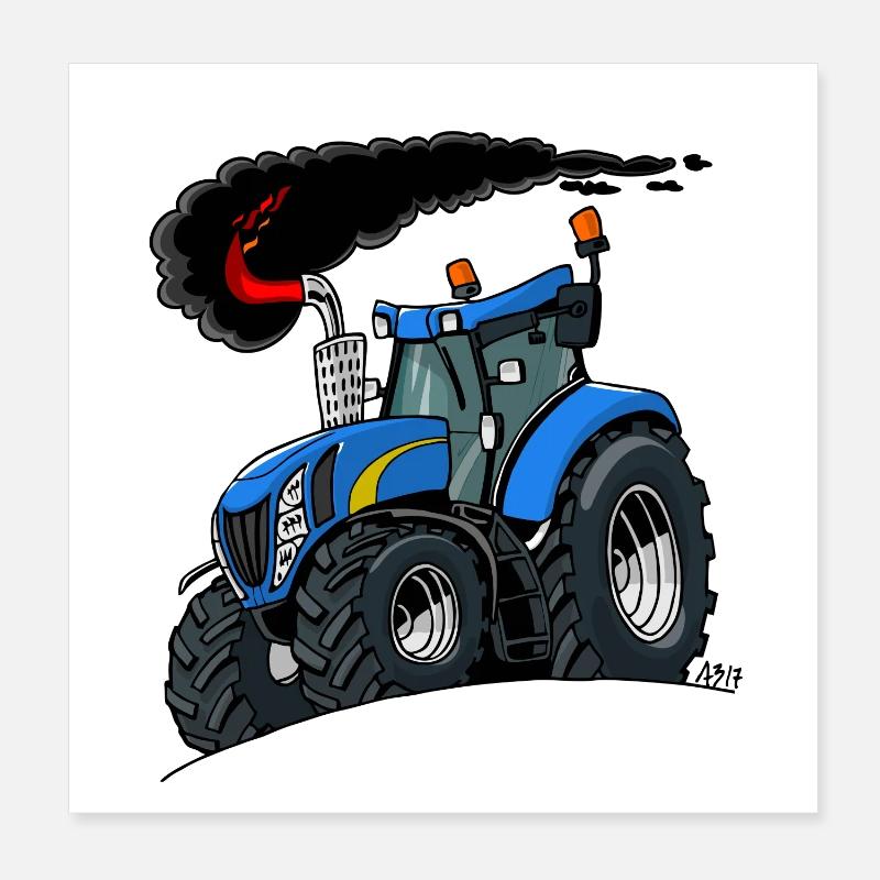 Tracteur bleu Poster 20 x 20 cm