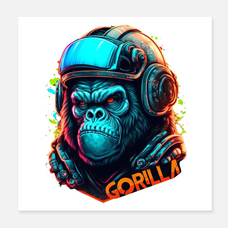 Gorille astronaute néon casque Poster 20 x 20 cm