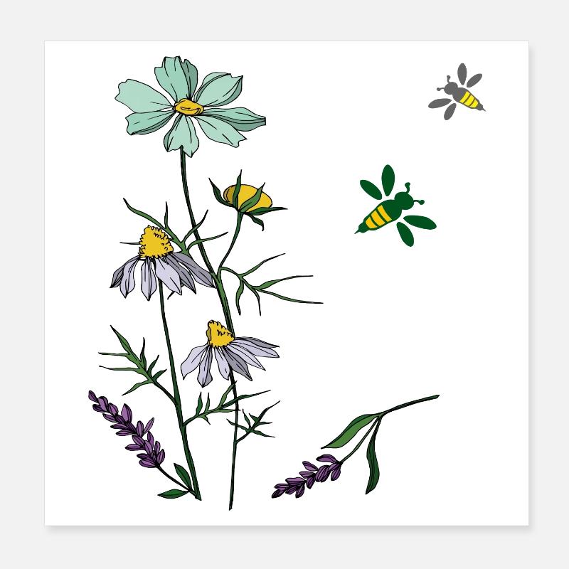 Herbs, chamomile, bees Poster 8" x 8" (20x20 cm)