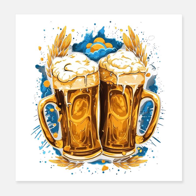 Bier, Bierkrug mit Schaumkrone, Goldene Bierkrüge Poster 20x20 cm
