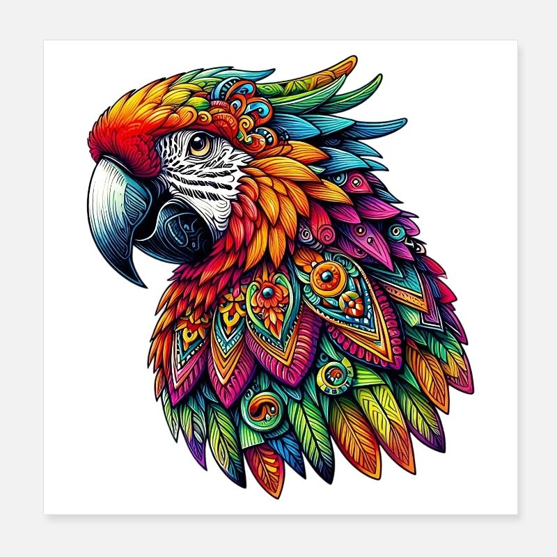 Perroquet décoré de Mandalas Poster 20 x 20 cm